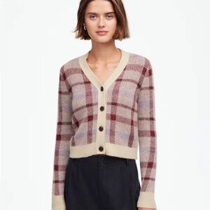 Madewell Red and Cream Plaid Cardigan